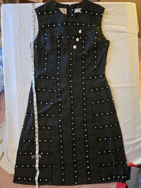 Sleeveless Black Polka D Ohot Midi Dress with Button Detail